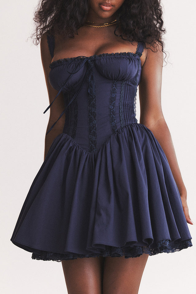 Lace Trim Corset Drop Waist Fit and Flare Mini Dress - View 5
