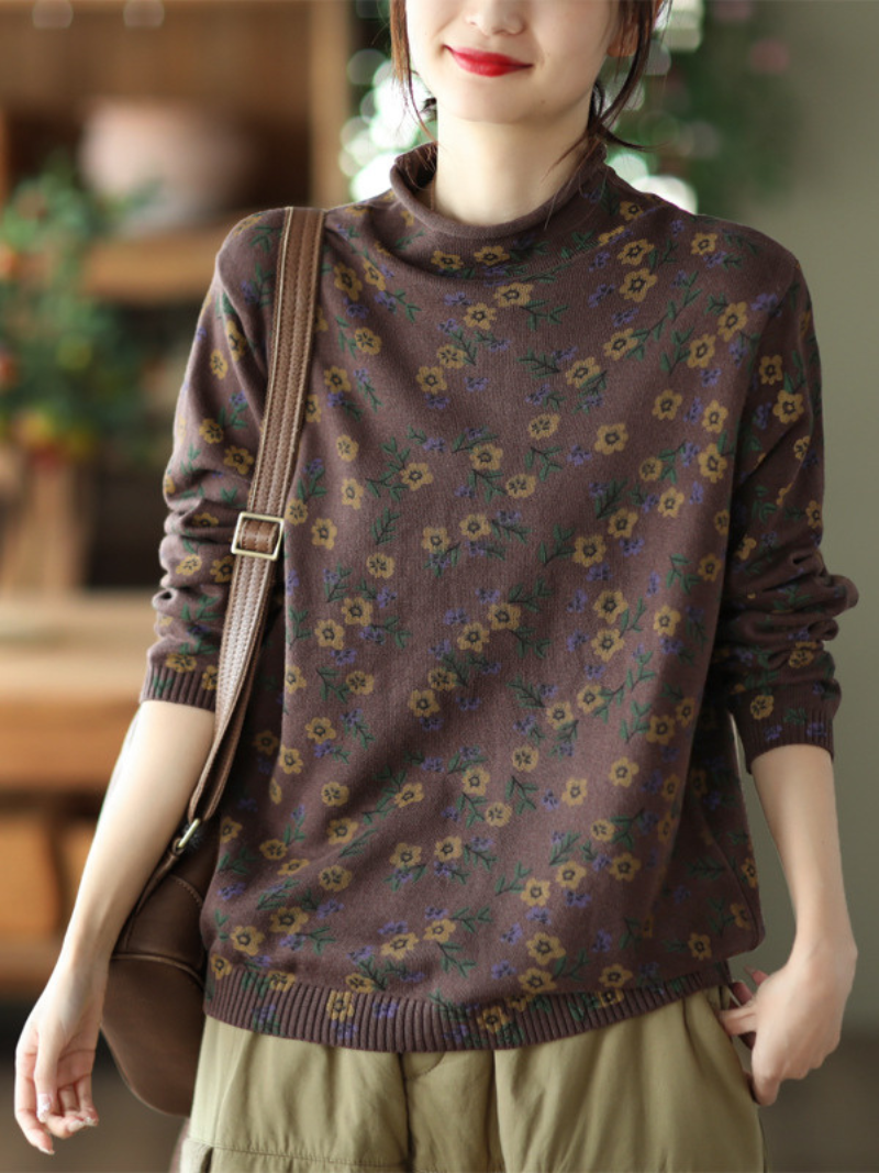 Flower Printing Knitted top Pullover Loose Sweater Dress 3