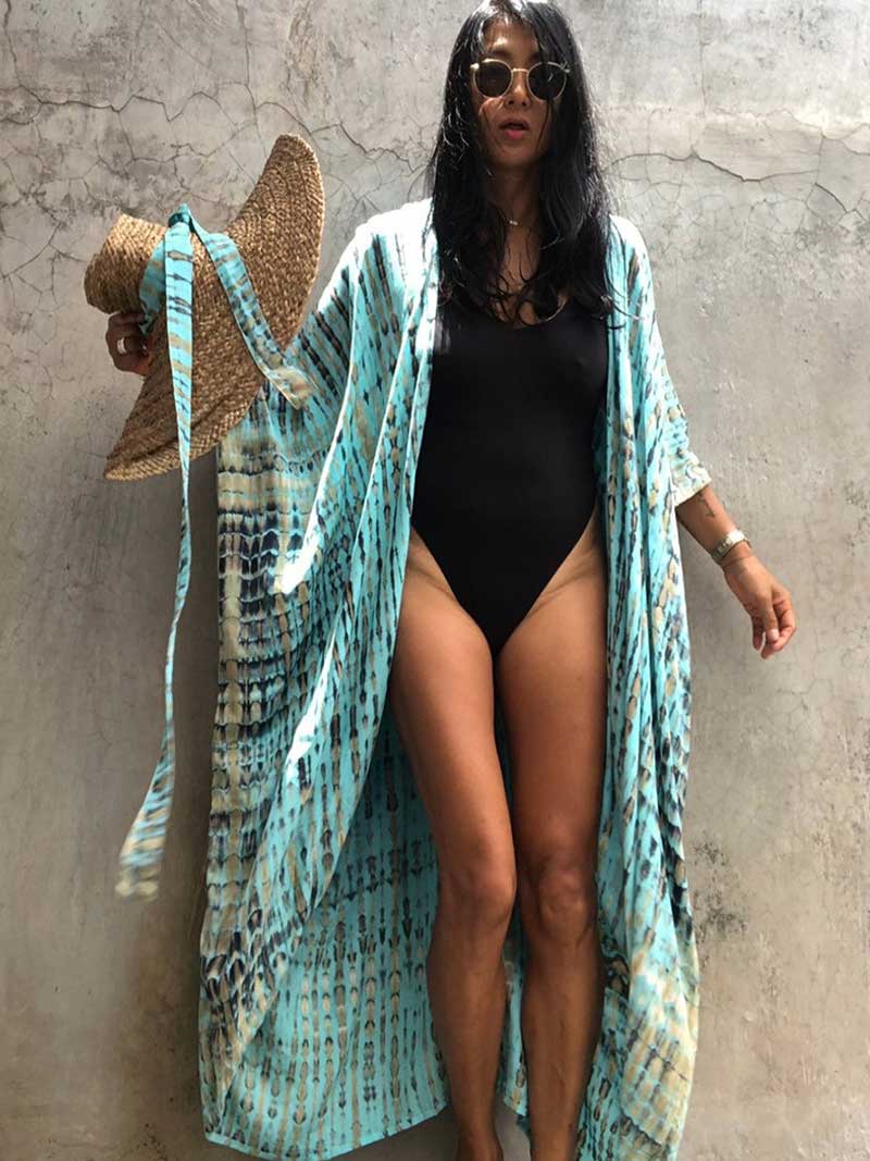 Tie-Dye Print Different Colors Rayon Long Length Gown Kimono Duster Robe 15