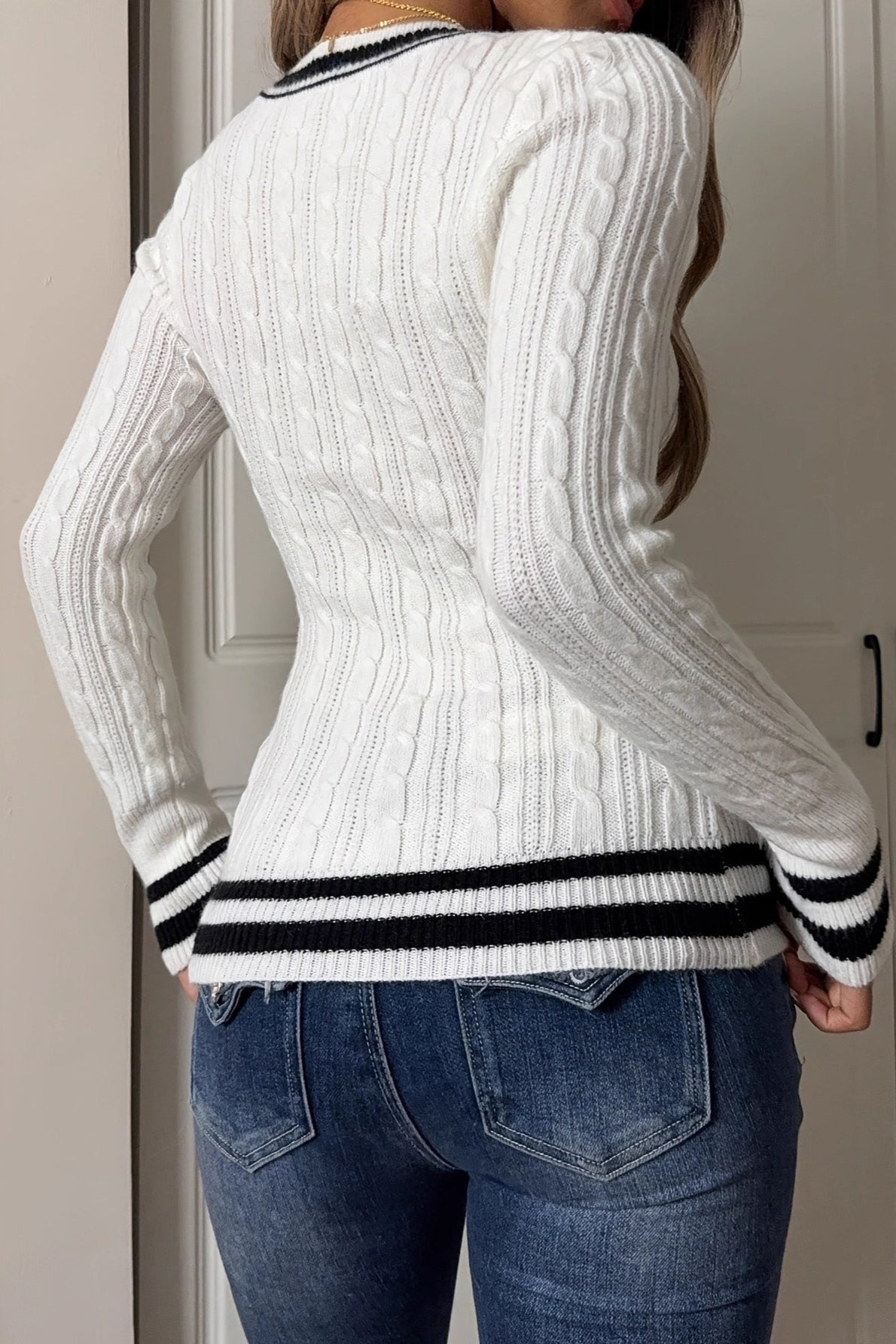 Striped V-Neck Fitted Sweater