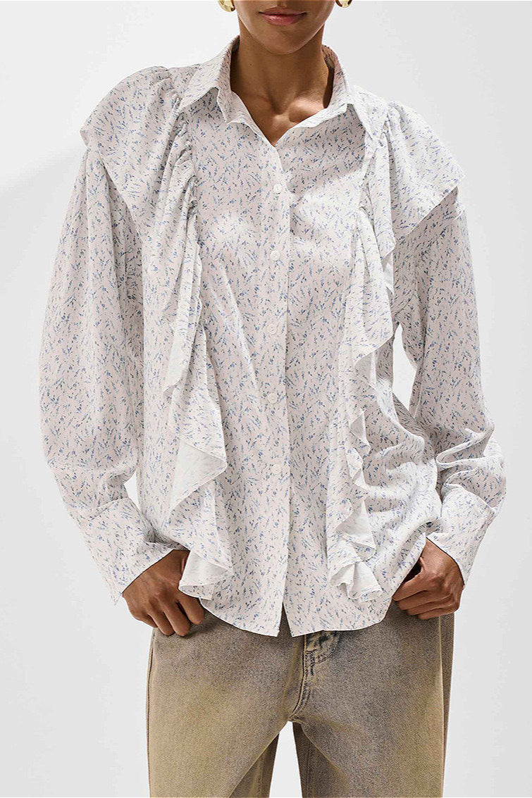 Loose Floral Ruffled Printed Blouse