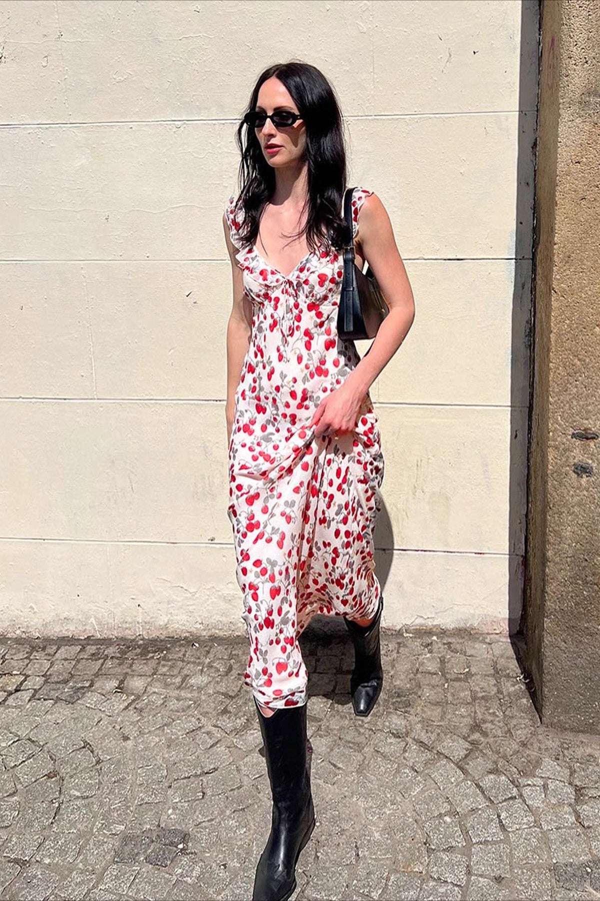 Cherry Floral Curve Fit Long Slip Dress