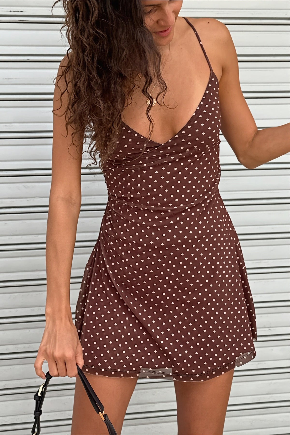 Polka Dot Cowl Neck Satin Slip Mini Dress