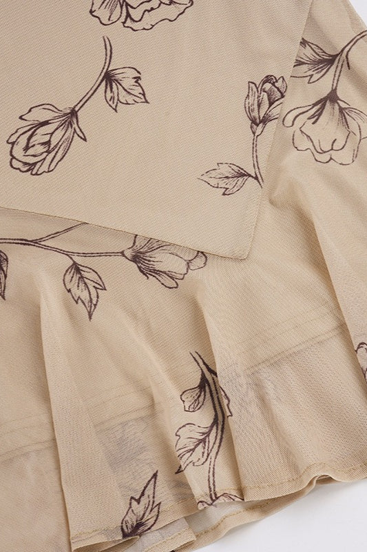 Khaki Floral Mesh Fishtail Midi Skirt