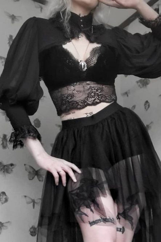 Gothic Lace Trim High Neck Knit Top