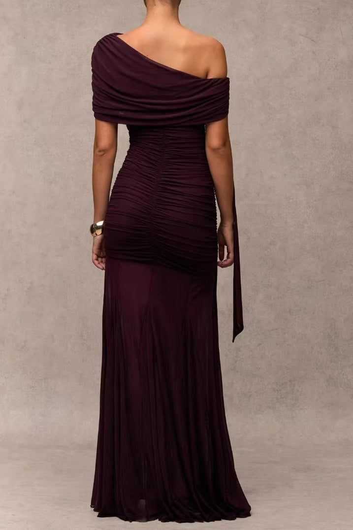 Ruched One Shoulder Draped Mermaid Evening Gown 4