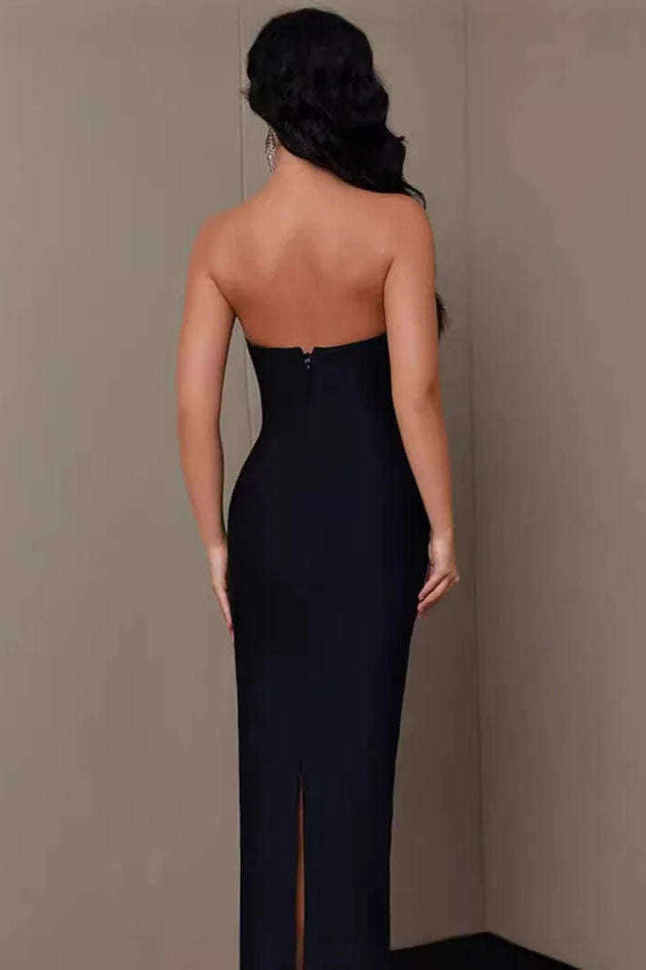 Diamond Embellished Off-Shoulder Split Bandage Party Dress
