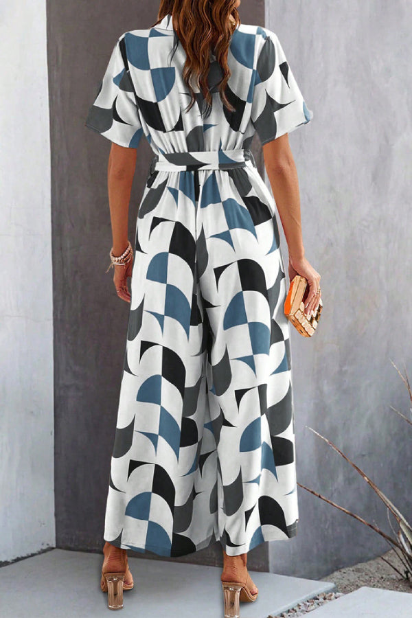 Women's Geometric Printed Short Sleeve Jumpsuit - Fashionpara