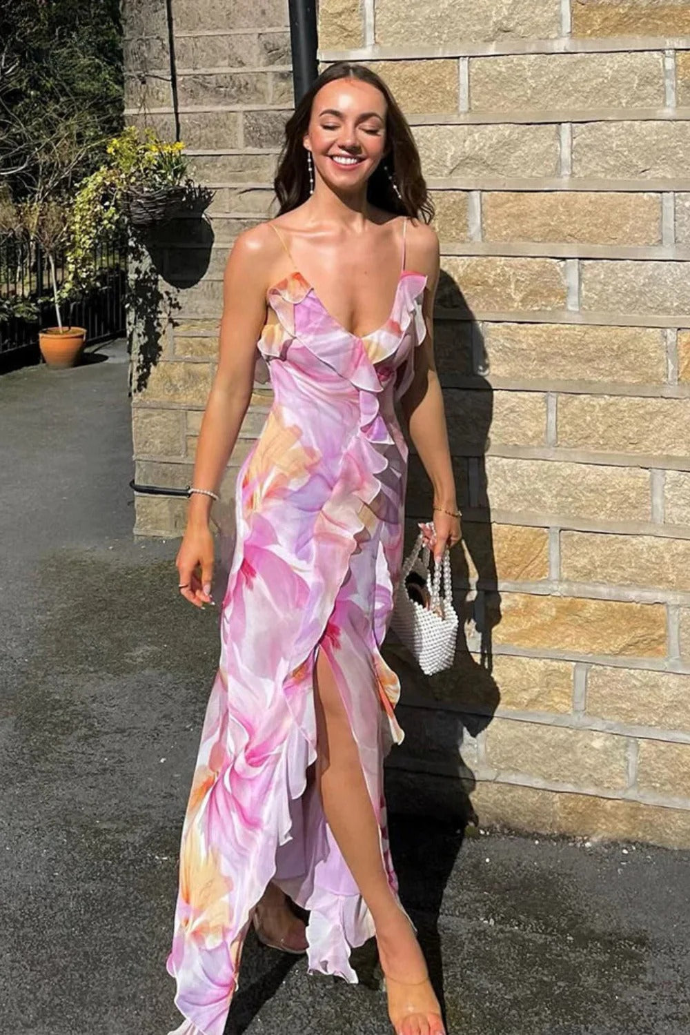 Chiffon Floral Tassel Patchwork Maxi Dress