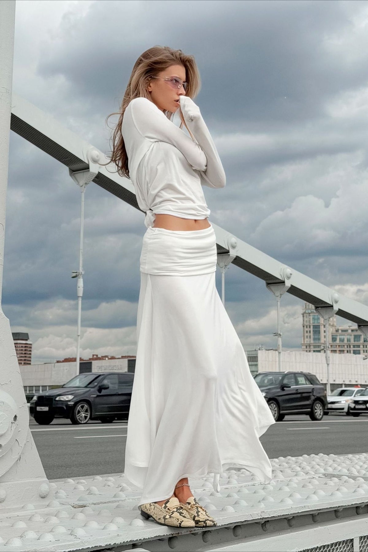 Long-Sleeve Top and Asymmetric Maxi Skirt Set
