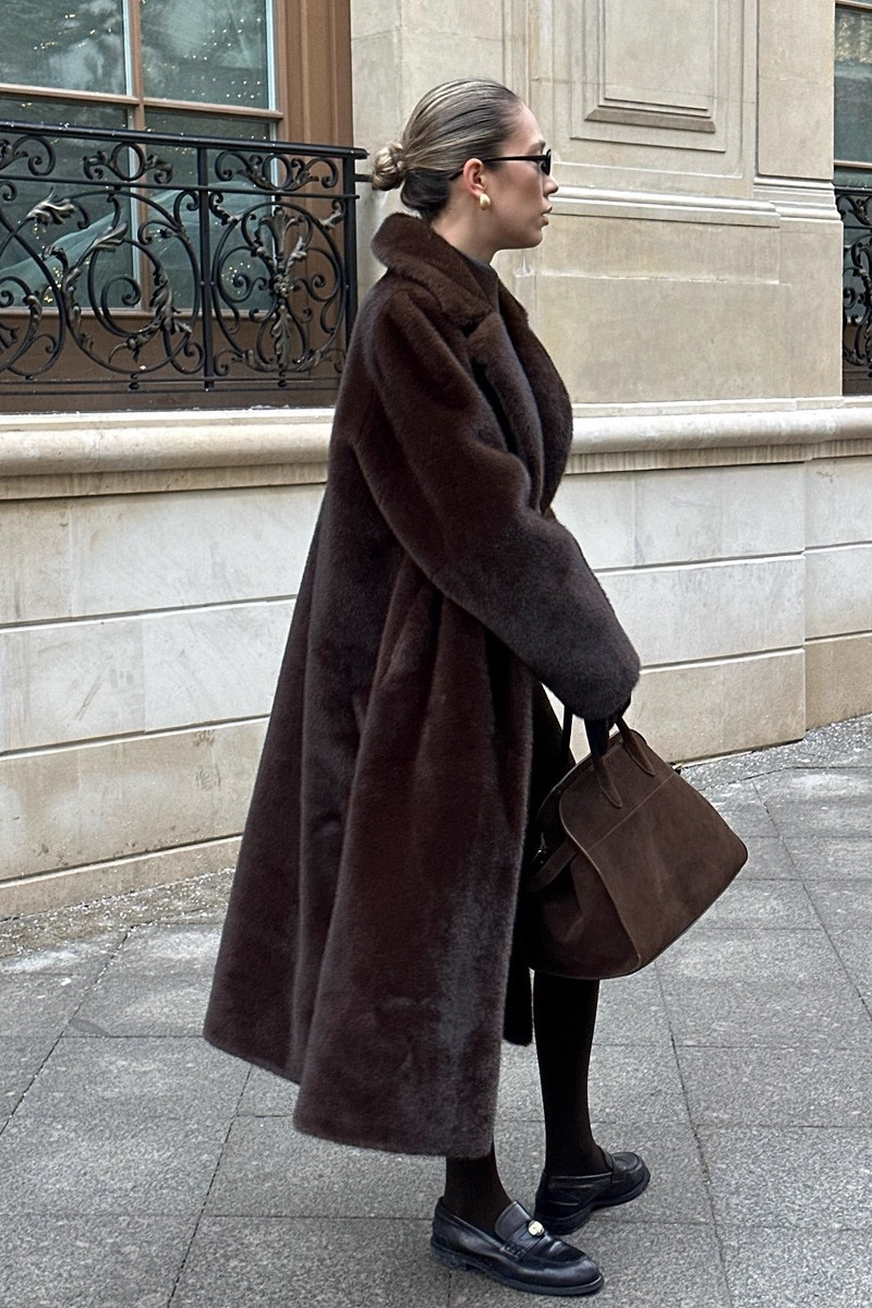 Belted Faux Mink Thick Fuzzy Extended Overcoat - Fashionpara