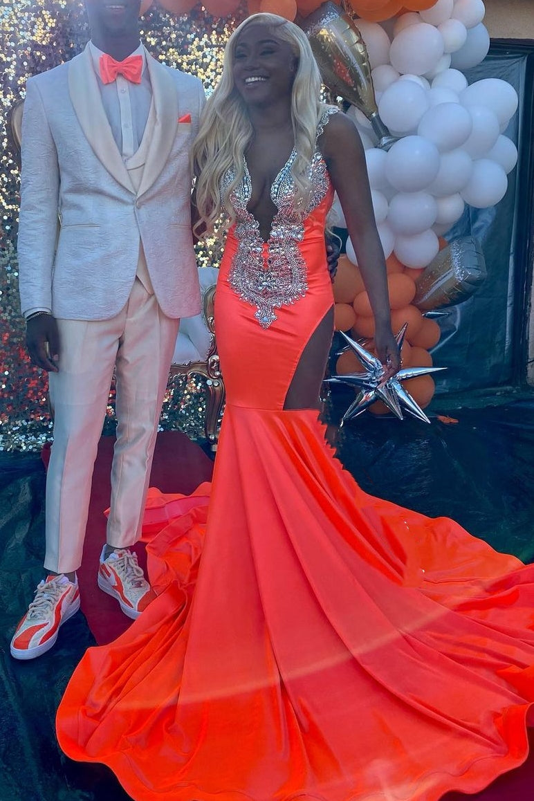 Glamorous Ruby Cutout Mermaid Court Train Silver Sequined Long Prom Party Dresses - Fashionpara
