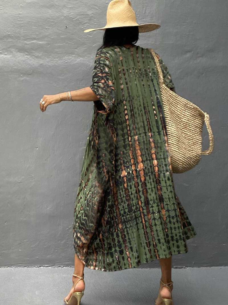 Tie-Dye Print Different Colors Rayon Long Length Gown Kimono Duster Robe 6