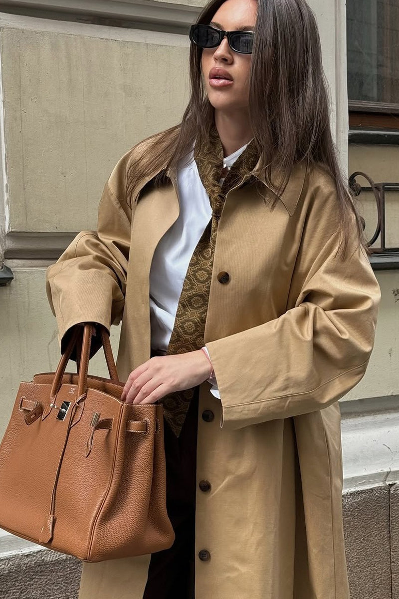 PrincessAce Minimalist Extra-Long Cotton Lapel Overcoat