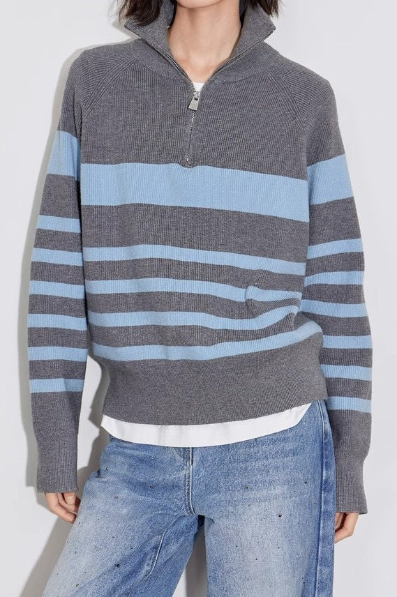 Color Block Striped Knit Sweater