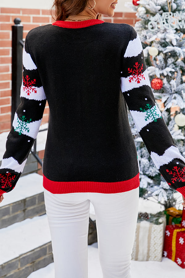 Festive Christmas Print Crew Neck Long Sleeve Sweater