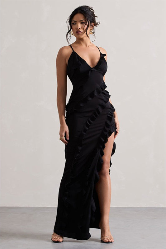 Strappy Ruffle Low-Back Party Dress