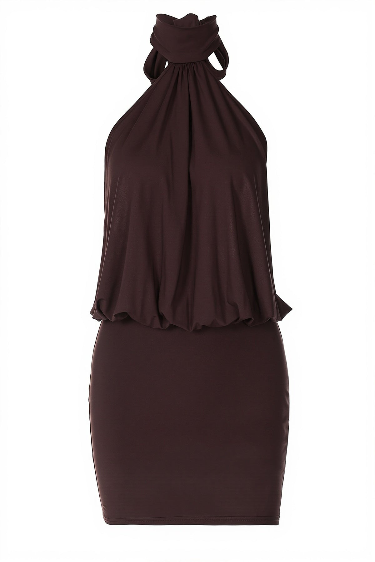 Halter Neck Draped Open Back Bodycon Mini Dress 4