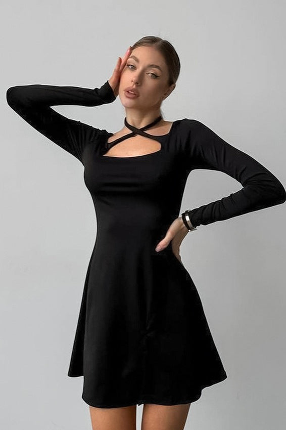 Cutout Long Sleeve Fit & Flare Mini Dress