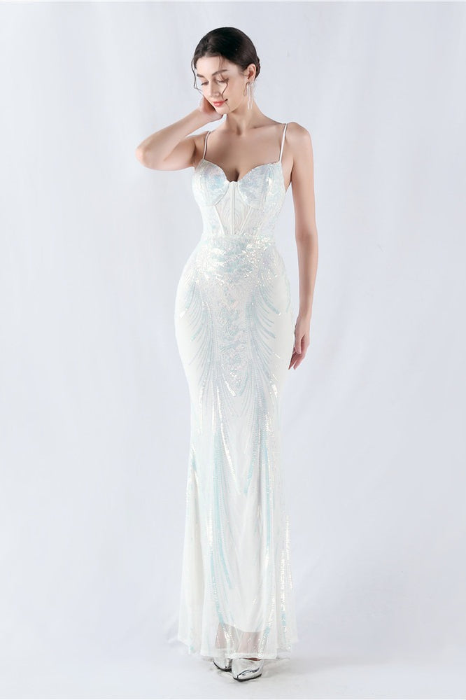 Sequin Spaghetti Strap Sweetheart Mermaid Formal Gown - View 5