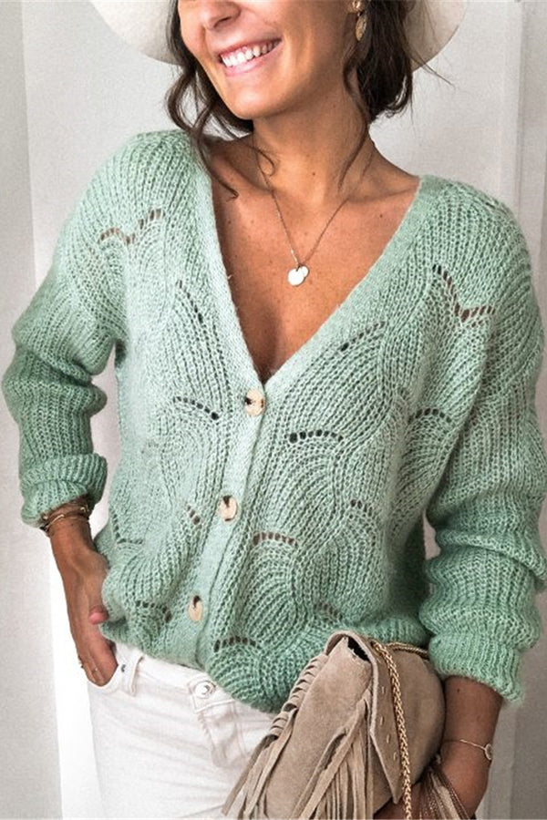 Chic V-neck Long Sleeve Knitted Cardigan for Stylish Comfort