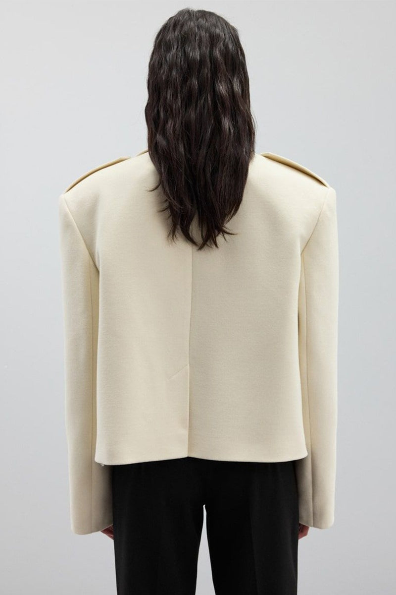 Wool Blend Epaulet Blazer Coat - Fashionpara