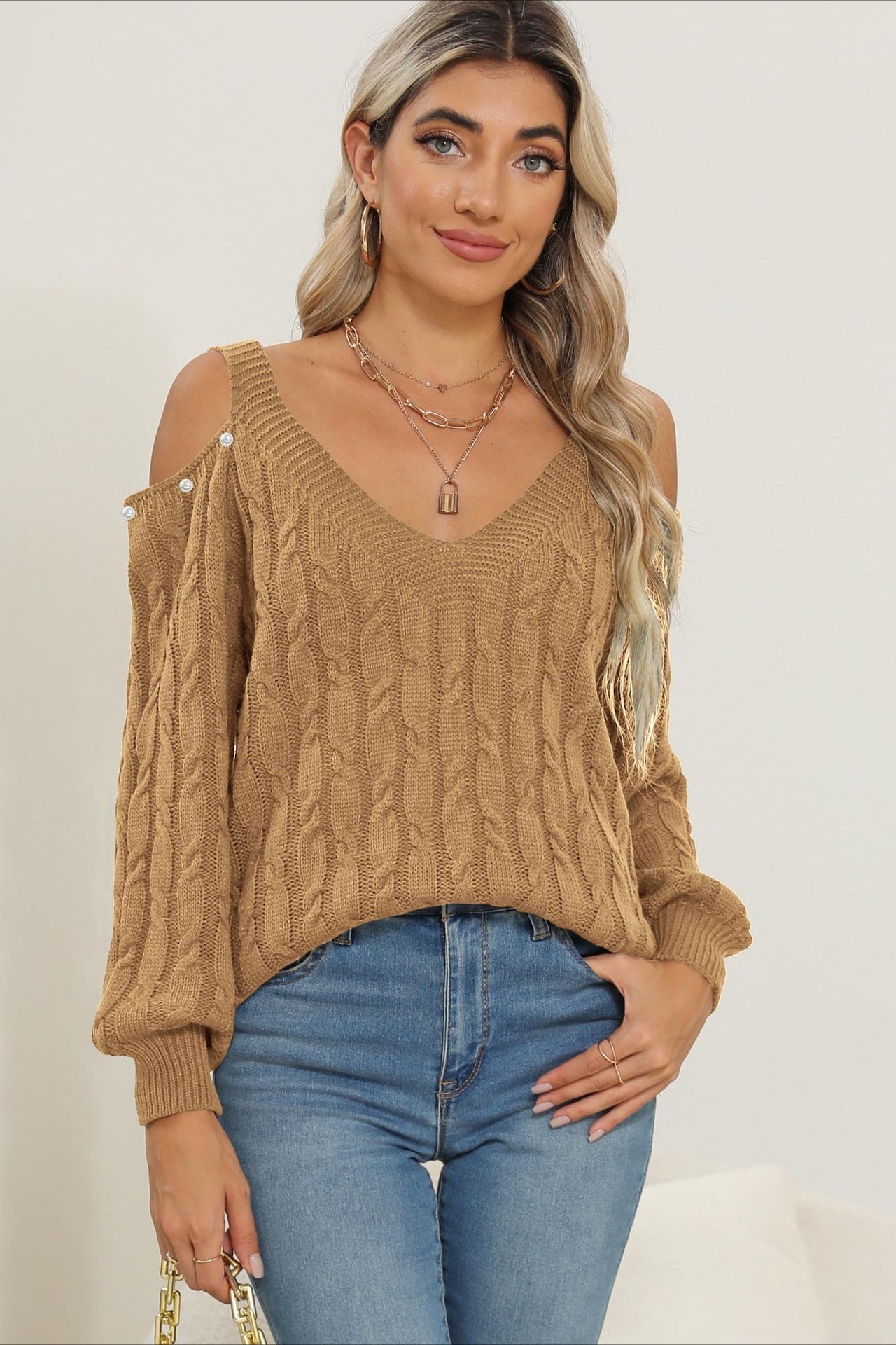 PrincessAce Deep V Off-Shoulder Pullover Sweater for Women