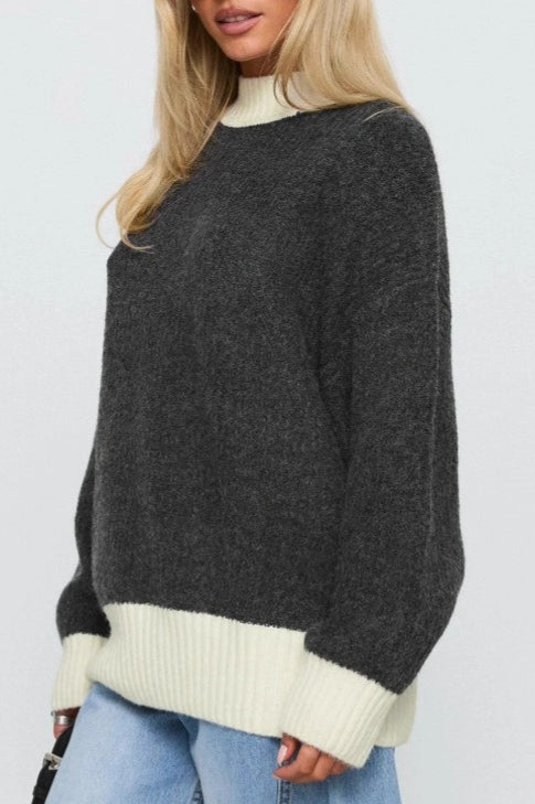 Short Wool Pullover Color Block Sweater
