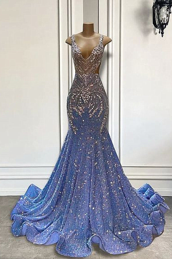 Fabulous Sparkle Beaded Sequined Mermaid SIiver Beaded Prom Party Dresses - Fashionpara