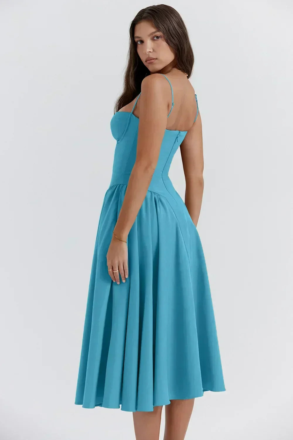 Corset Sweetheart Spaghetti Strap Fit and Flare Midi Dress 32