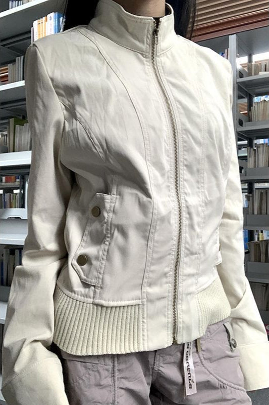 Cropped Utility Stand Collar Jacket