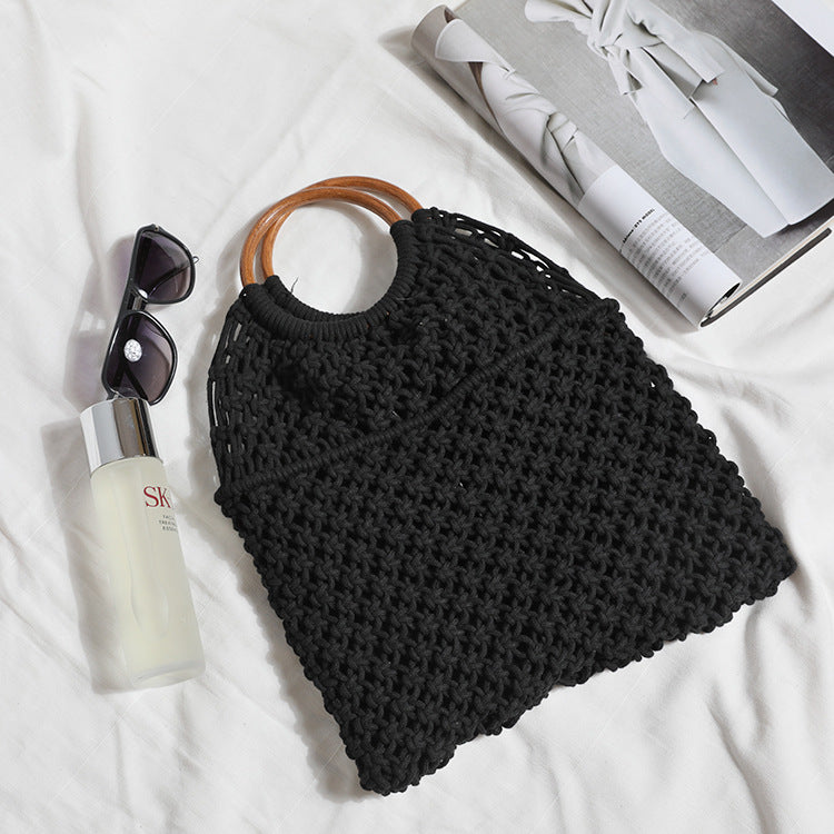 Rattan Handle Hollow Cotton Thread Bag