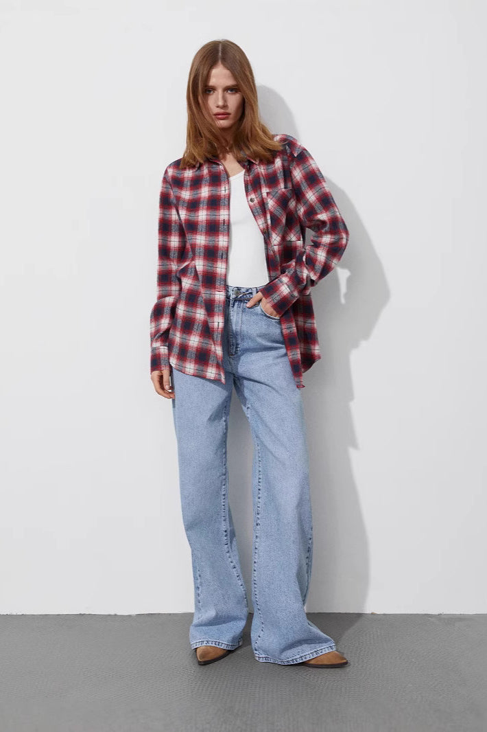 Cotton Plaid Oversized Shirt  Blouse