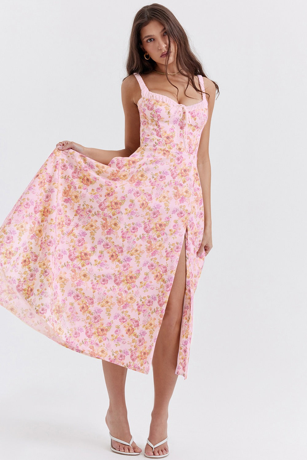 Patchwork Print Wrap Flowy Floral Dress