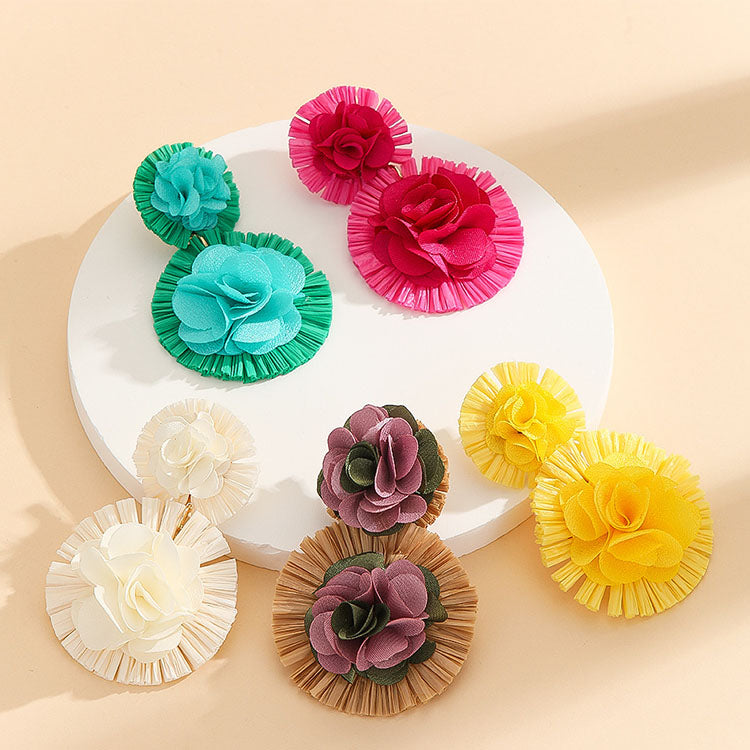 Raffia 3D Flower Earrings