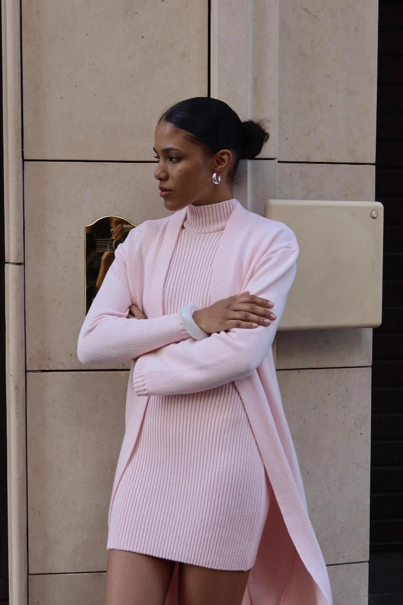 Fitted Knit Tank Dress and Long Cardigan Two-Piece Set