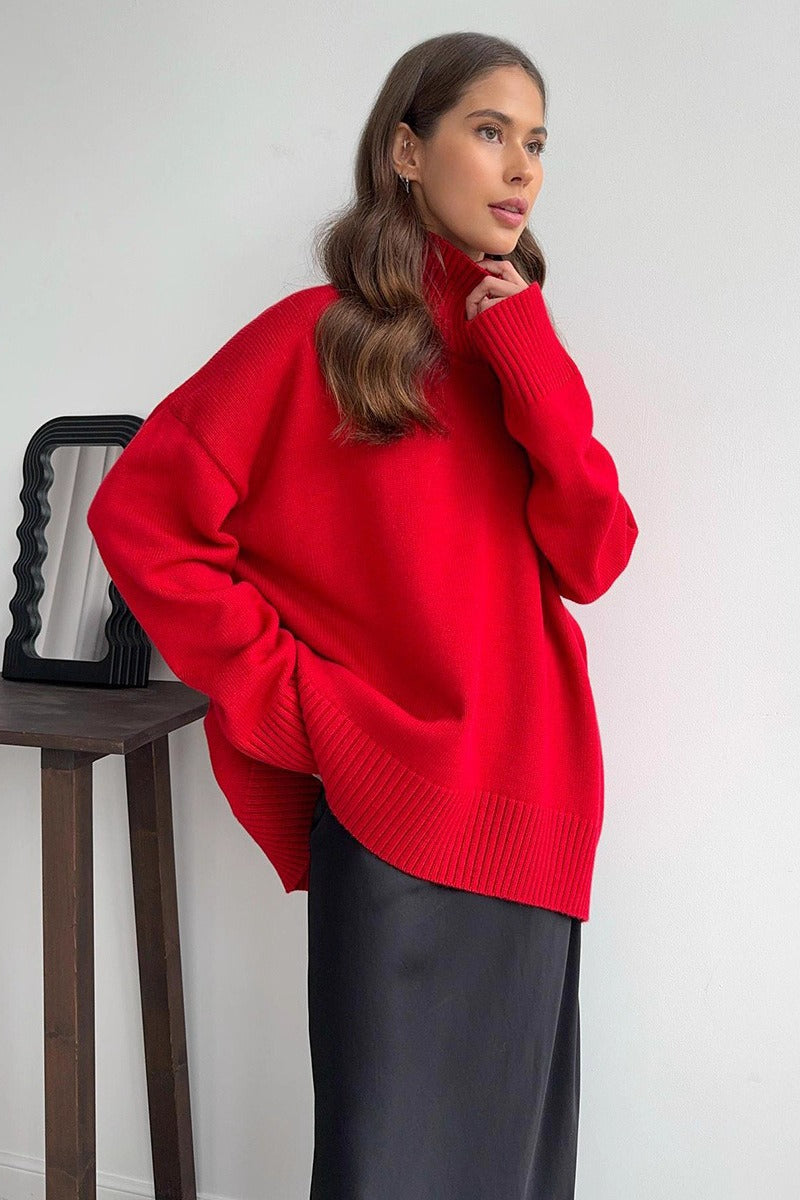 Solid Color Turtleneck Knit Sweater 5
