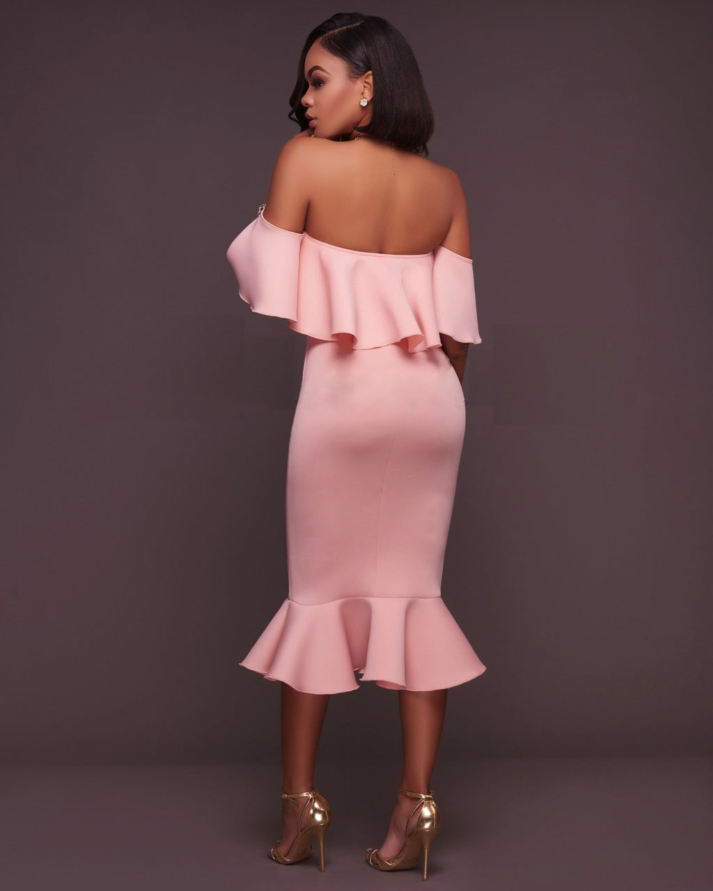 Off Shoulder Flounce Mermaid Midi Dress