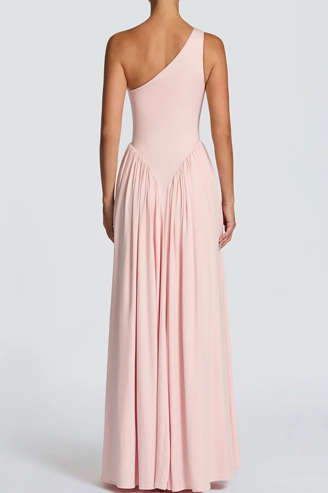 One Shoulder Drop Waist A Line Maxi Dress