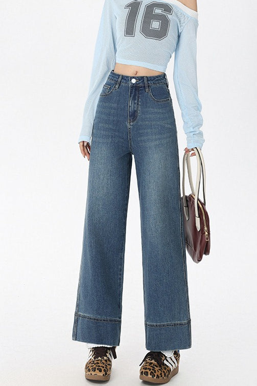 High Waist Cropped Straight Jeans
