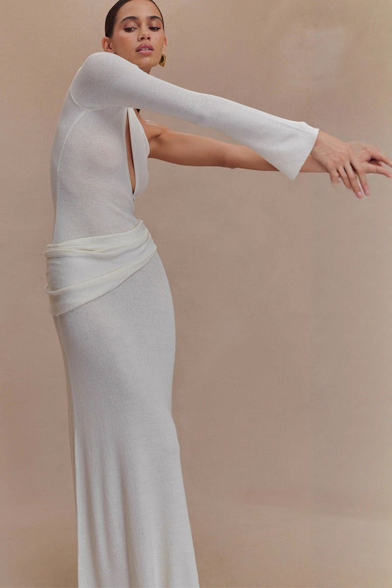 Knit One Shoulder Cut-Out Bodycon Maxi Dress
