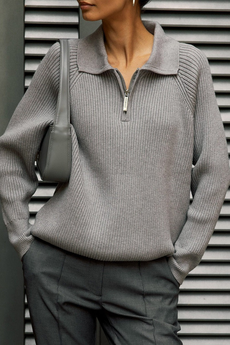 Polo Collar Knit Pullover Sweater