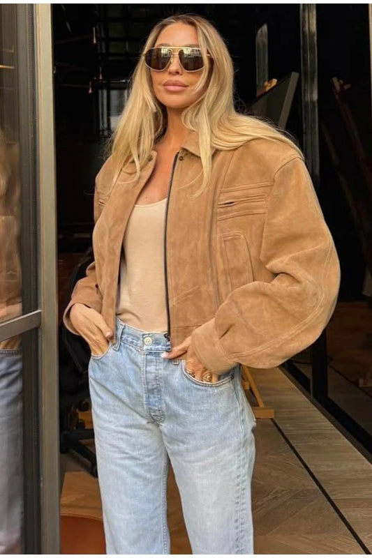 Suede Cropped Zipper Jacket