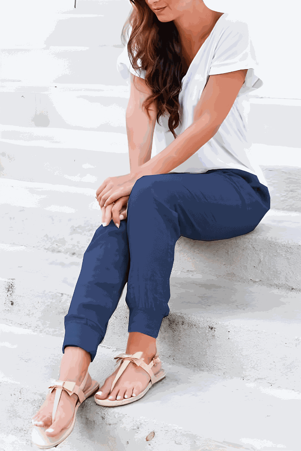 Drawstring High Waist Patch Pocket Linen Look Jogger Pants 5