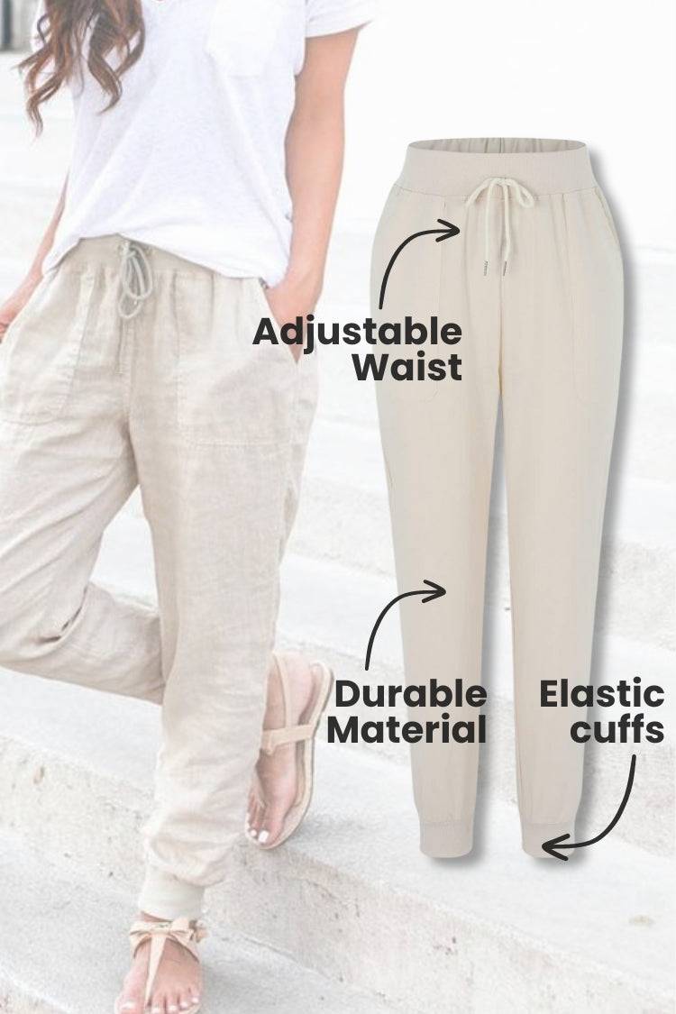 Drawstring High Waist Patch Pocket Linen Look Jogger Pants 8