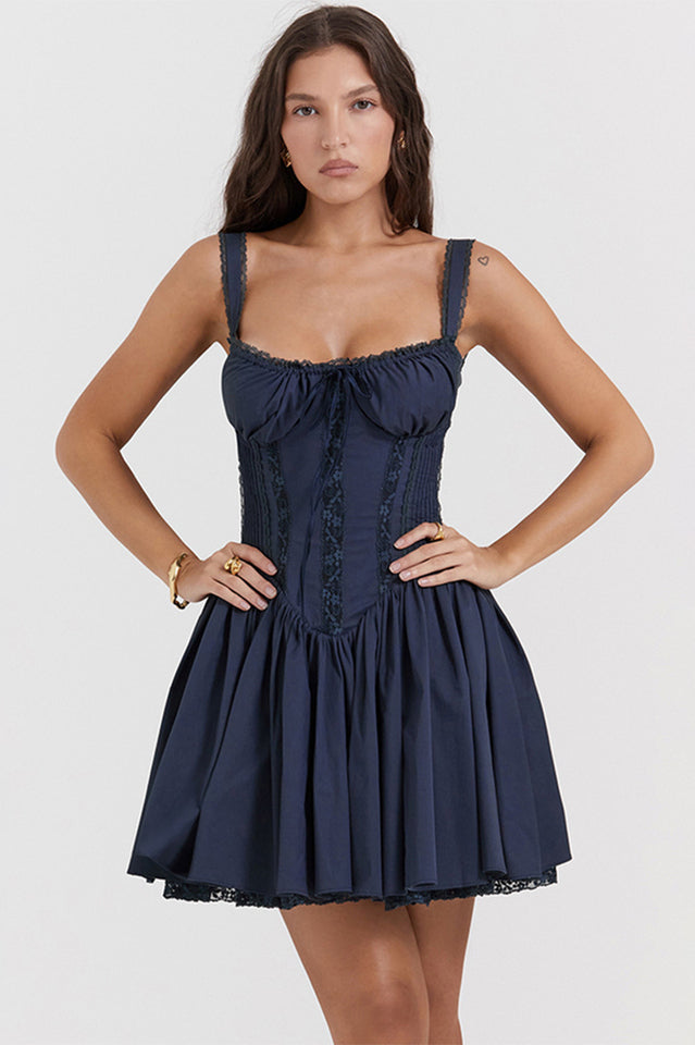 Lace Trim Corset Drop Waist Fit and Flare Mini Dress - View 2