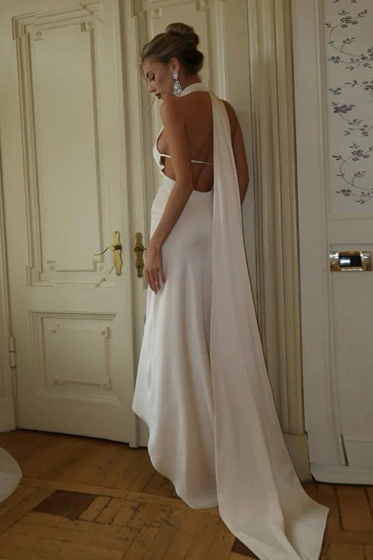 Satin High Halter Neck Bias-Cut Column Maxi Dress