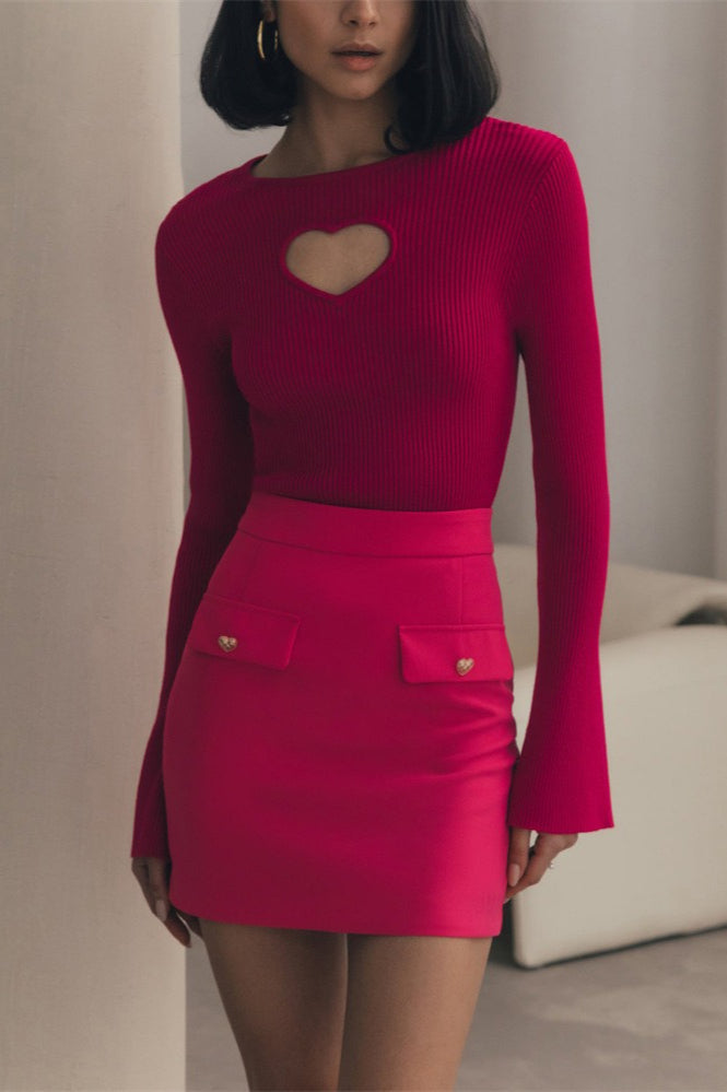 Heart Cutout Tight Knit Sweater