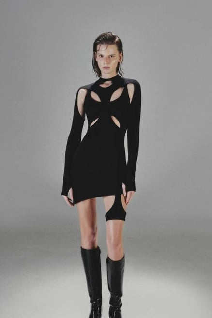 Cross Cutout Long Sleeve Mini Dress