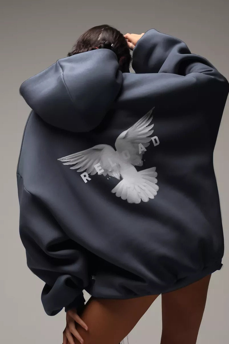 Oversized Hooded Sweatshirt with Back Print Hoodie - Fashionpara